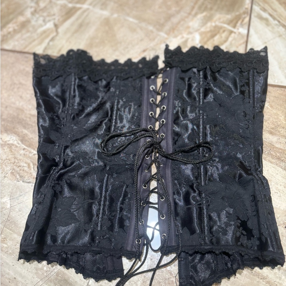 Fredrick’s of Hollywood Black Satin Lace-Up Shapewear Corset